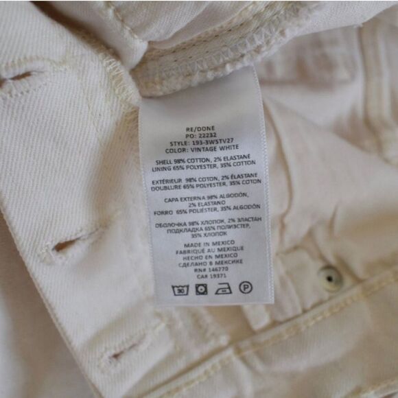 NWT RE/DONE × LEVI'S 70s Ultra High Rise Stove Pipe Raw Hem Jean Vintge White 29 - Picture 7 of 8